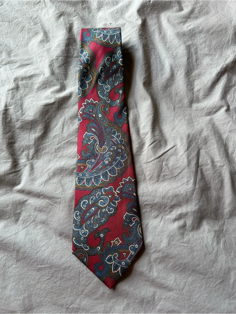 Cabralli Collection Mens 100% Silk Retro Neck Tie Red Paisley Luxe Old Money